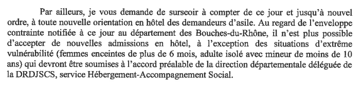 Extrait d'une lettre de la DDCS à l'association HPF en date du 27 avril.