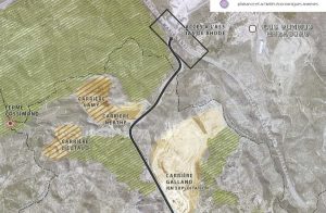 Orientations d'aménagement du plan local d'urbanisme. Les implantations de Lafarge dans le secteur sont traversés par la route menant à l'A55.