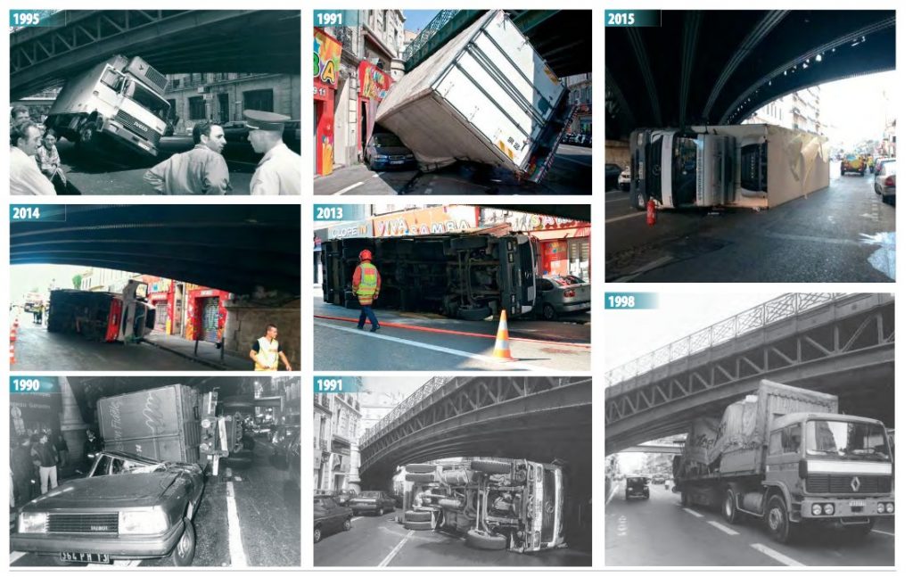 Petit best of des accidents de camion sous un des deux ponts du cours Lieutaud (source Agam)