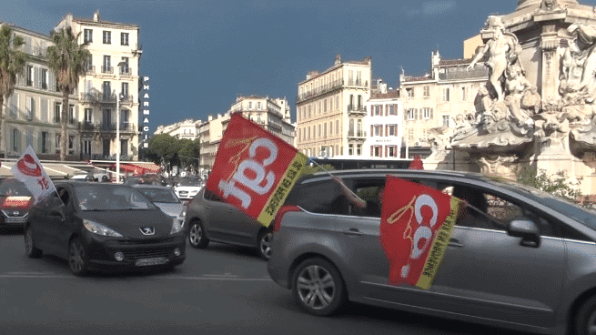 Manifestation en voiture de la CGT le 19 mai 2020. Source : capture d