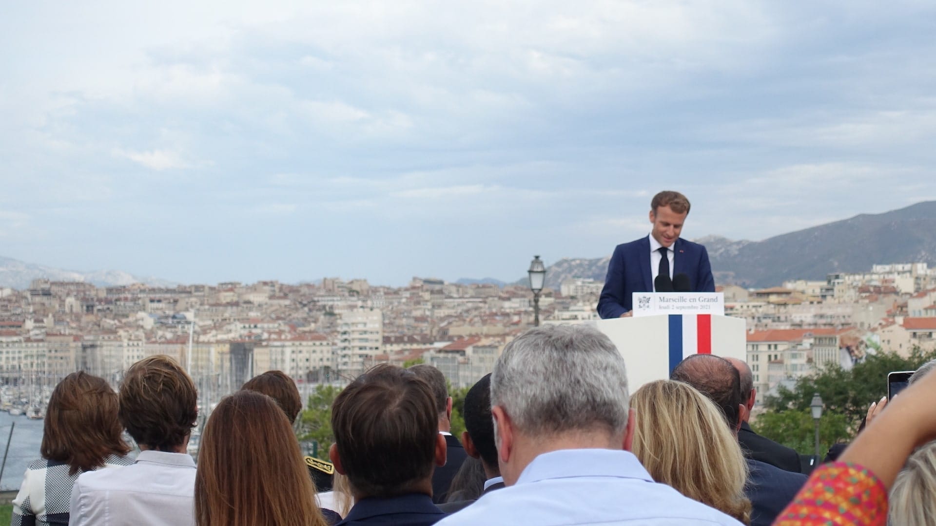 Emmanuel Macron à Marseille lors de son discours du Pharo le 2 septembre 2021. (Photo : Benoît Gilles)