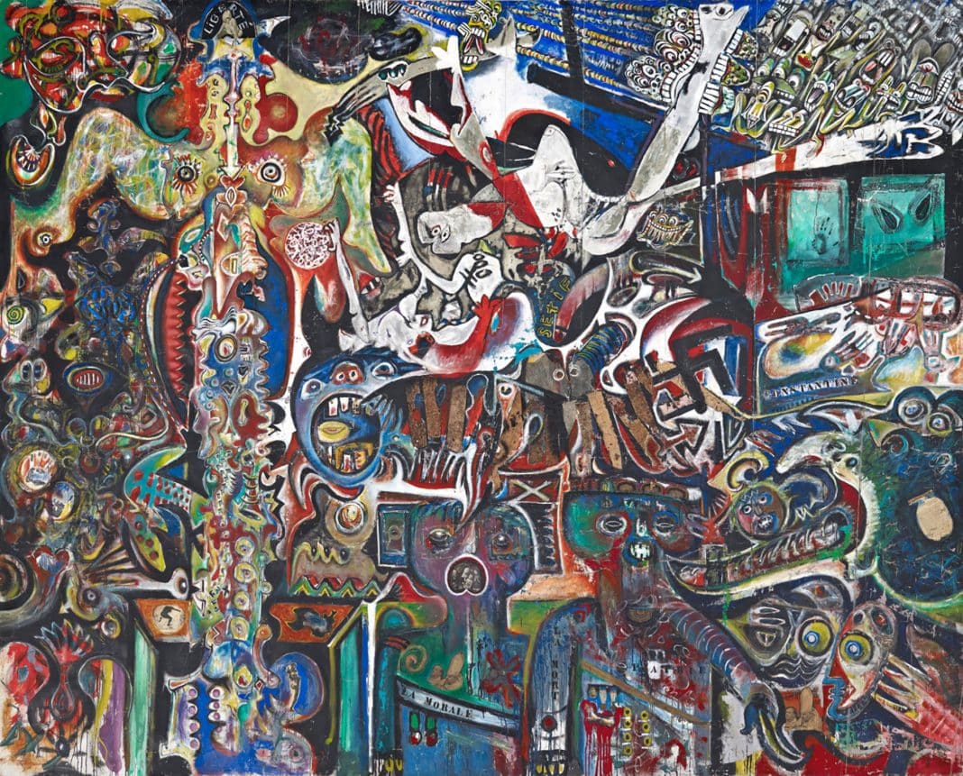 Grand Tableau antifasciste collectif de Jean-Jacques Lebel, Enrico Baj, Roberto Crippa, Gianni Dova, Erró, Antonio Recalcati © ADAGP, Paris