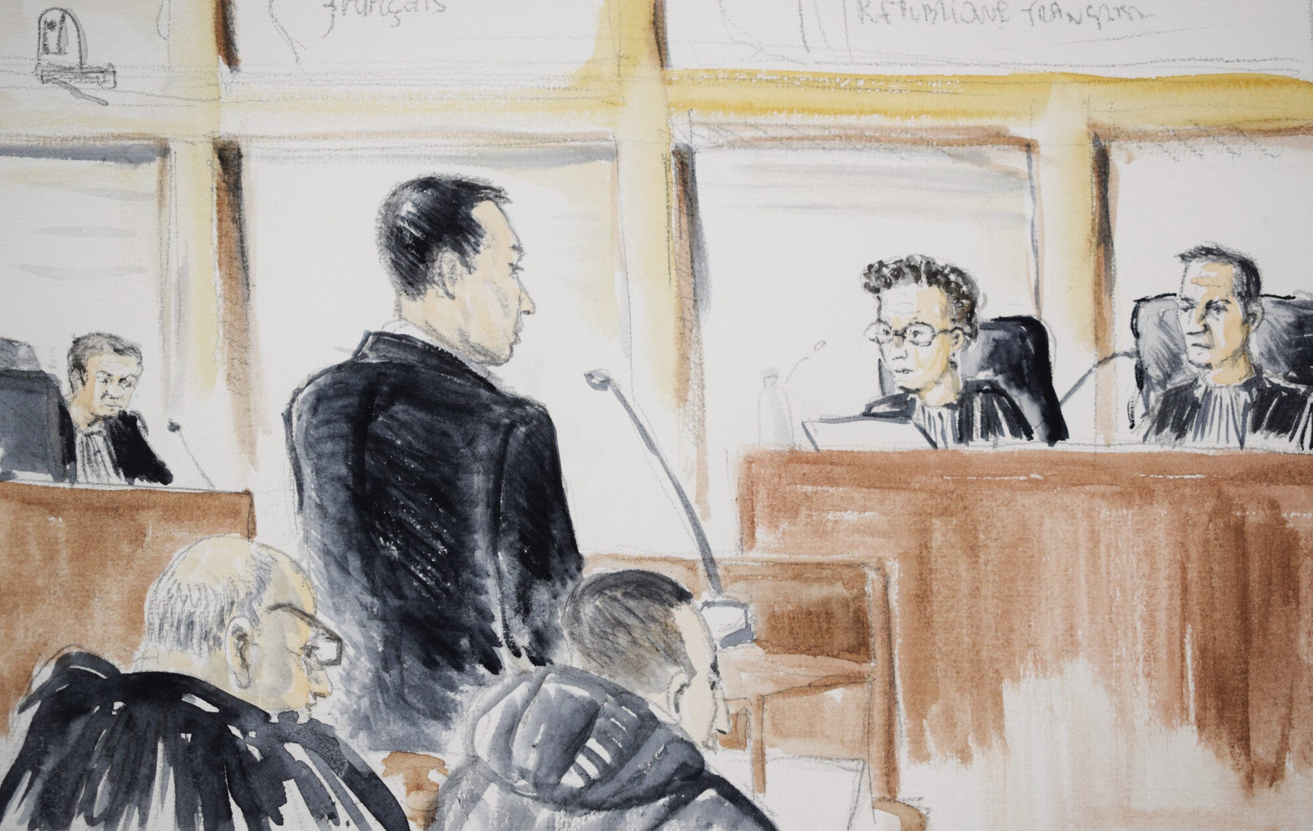 Gérard Gallas face au tribunal. Dessin : Ben8