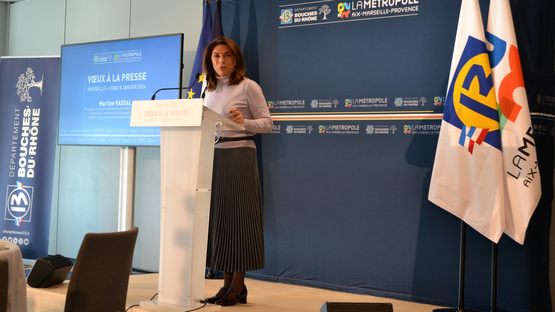 La présidente de la métropole et du département Martine Vassal (DVD) lors de ses vœux à la presse pour l