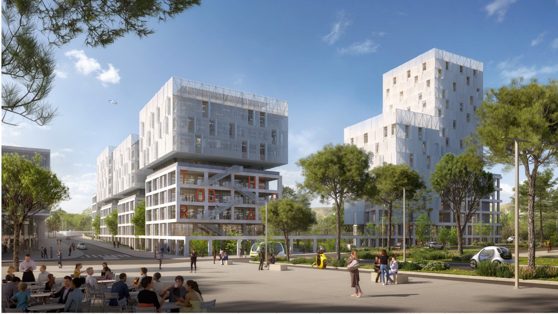 Visuel non contractuel présenté en 2022. On devine les "plots" du bâtiment principal à gauche et la mini-tour à droite.