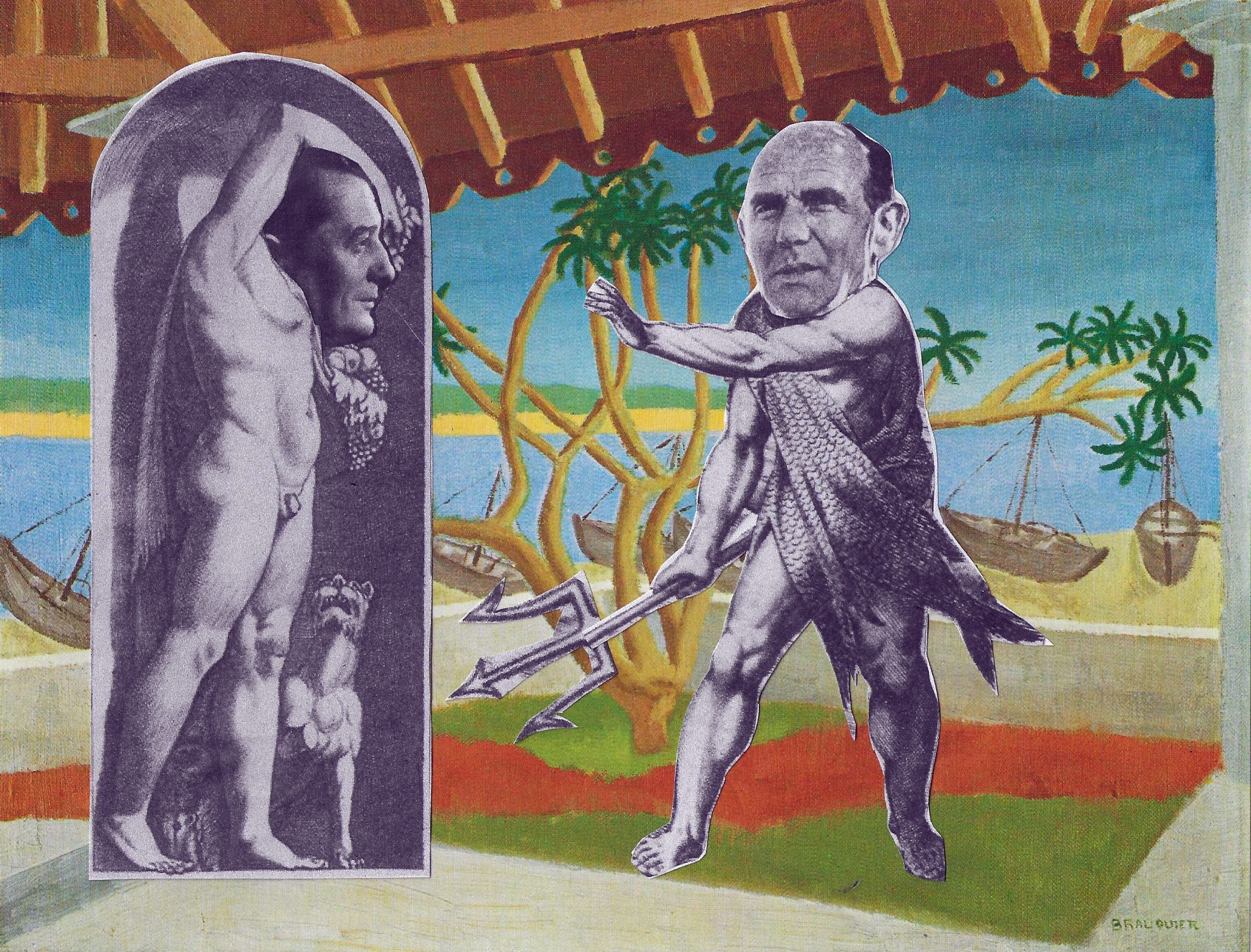 Collage sur un tableau de Louis Brauquier : Le resthouse à Tangala, Colombo, 1954 (Collage : Michea Jacobi)