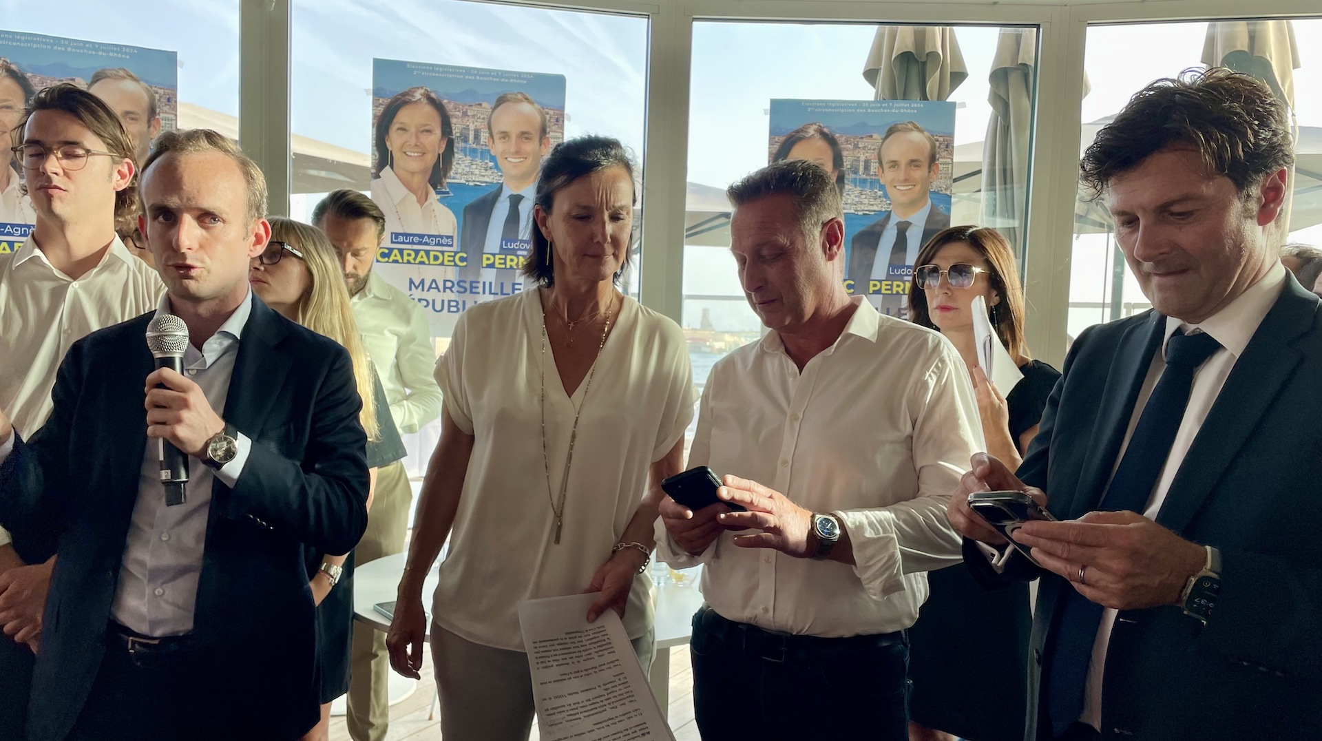 Ludovic Perney, Laure-Agnès Caradec, présidente de la fédération départementale LR, Didier Réault et Stéphane Le Rudulier, secrétaire départemental. (Photo : C.By.)