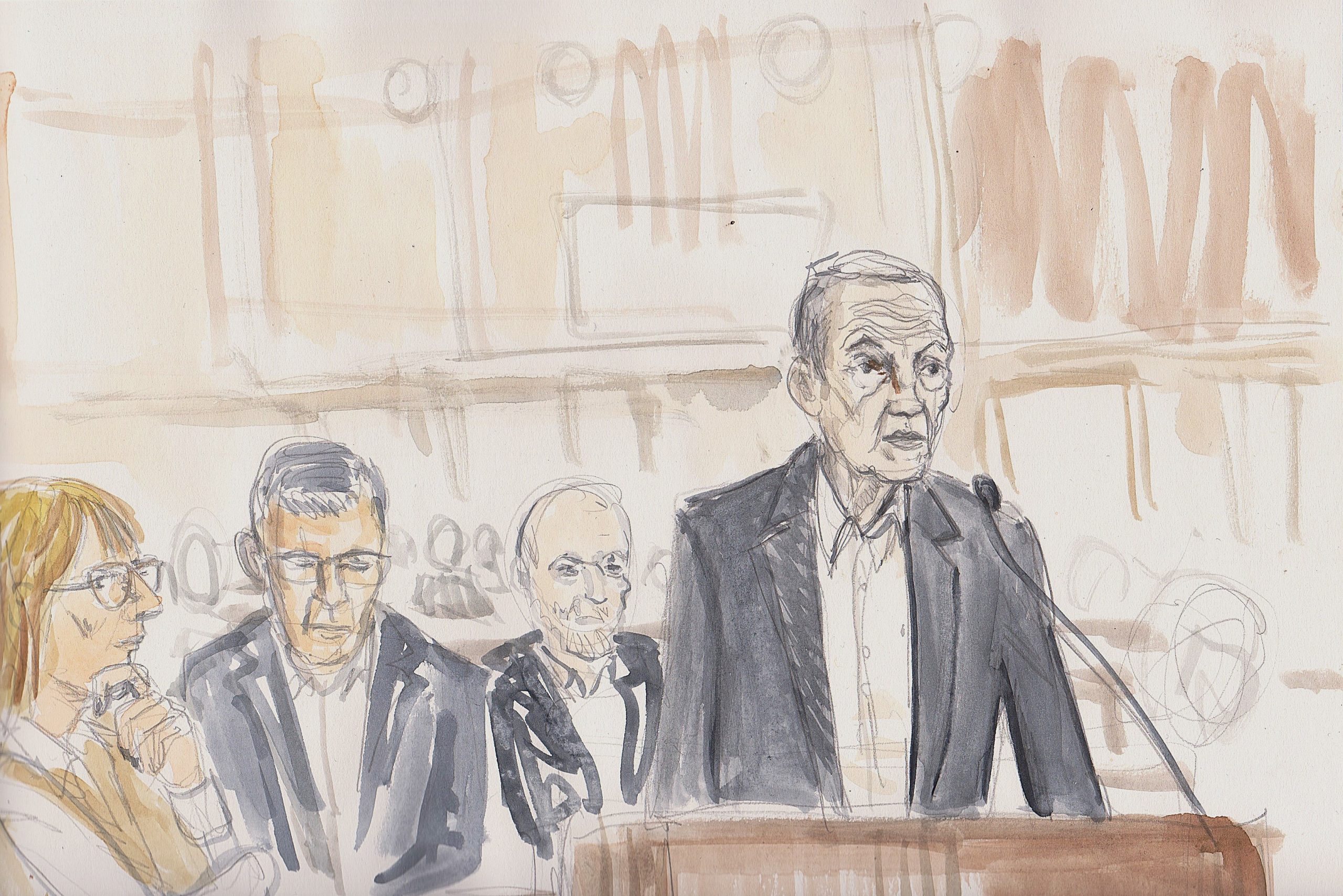 Christian Gil, ex-directeur général de Marseille Habitat, devant Arlette Fructus et Julien Ruas. (Dessin : Ben 8)