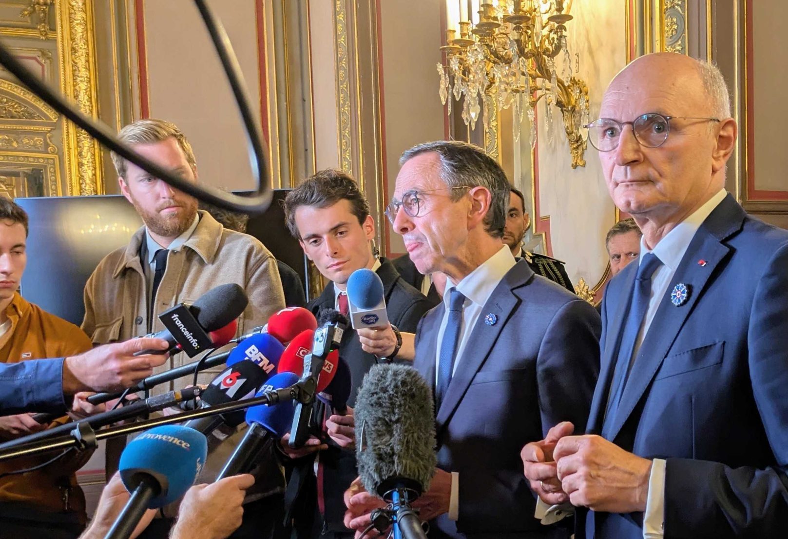 Didier Migaud et Bruno Retailleau à Marseille, le 8 novembre 2024. (Photo : CMB)