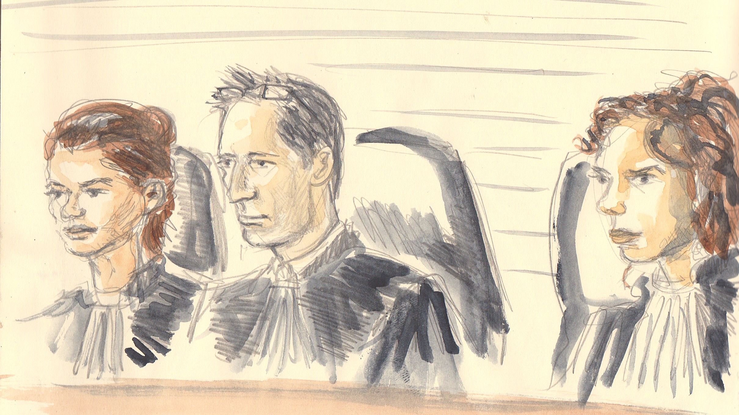 Margaux Kennedy, Pascal Gand et Lola Vandermaesen, lors du procès de la rue d