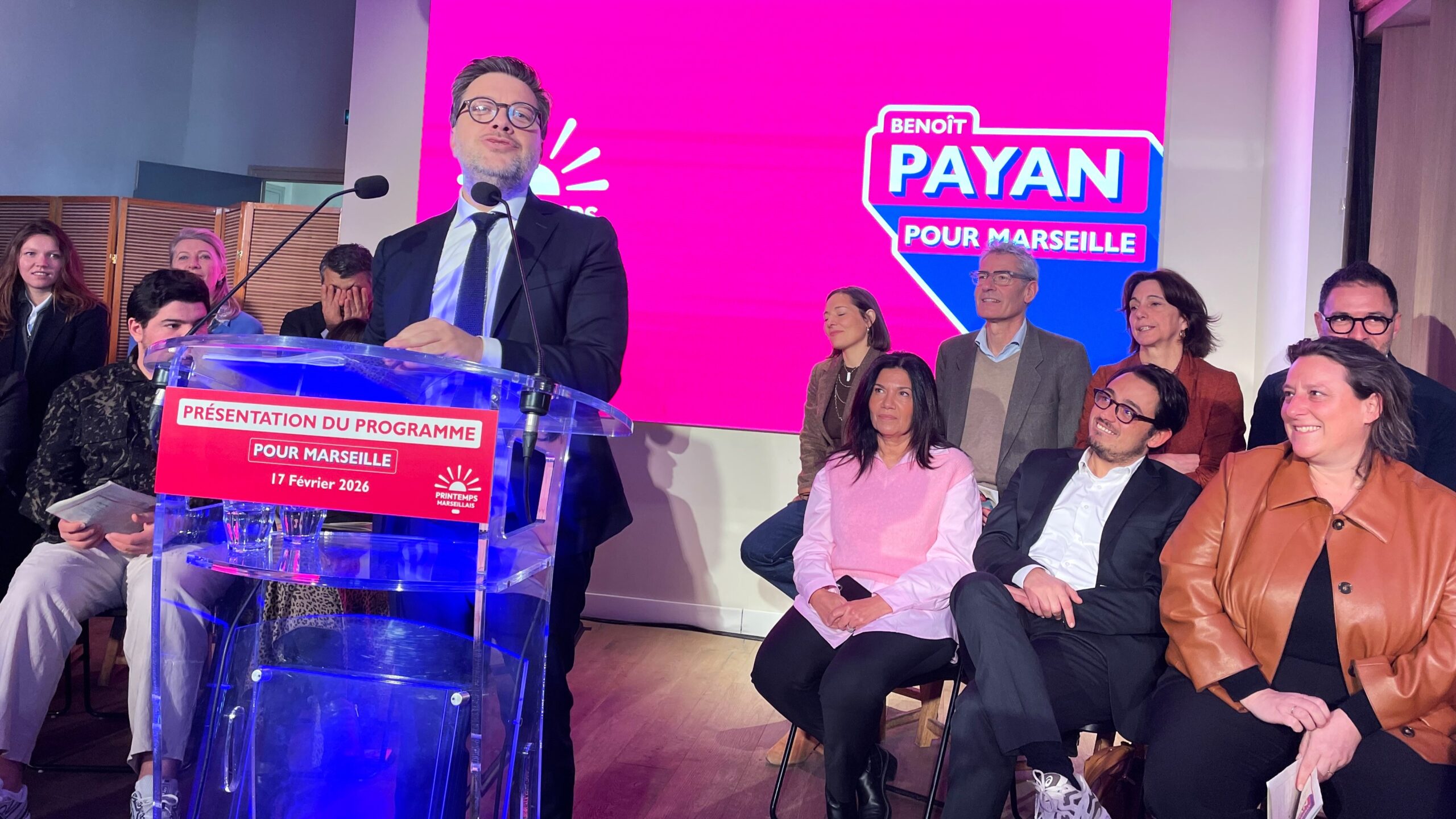 Présentation des grandes lignes du programme du Printemps marseillais, le 17 février 2026. (Photo : CBy) 