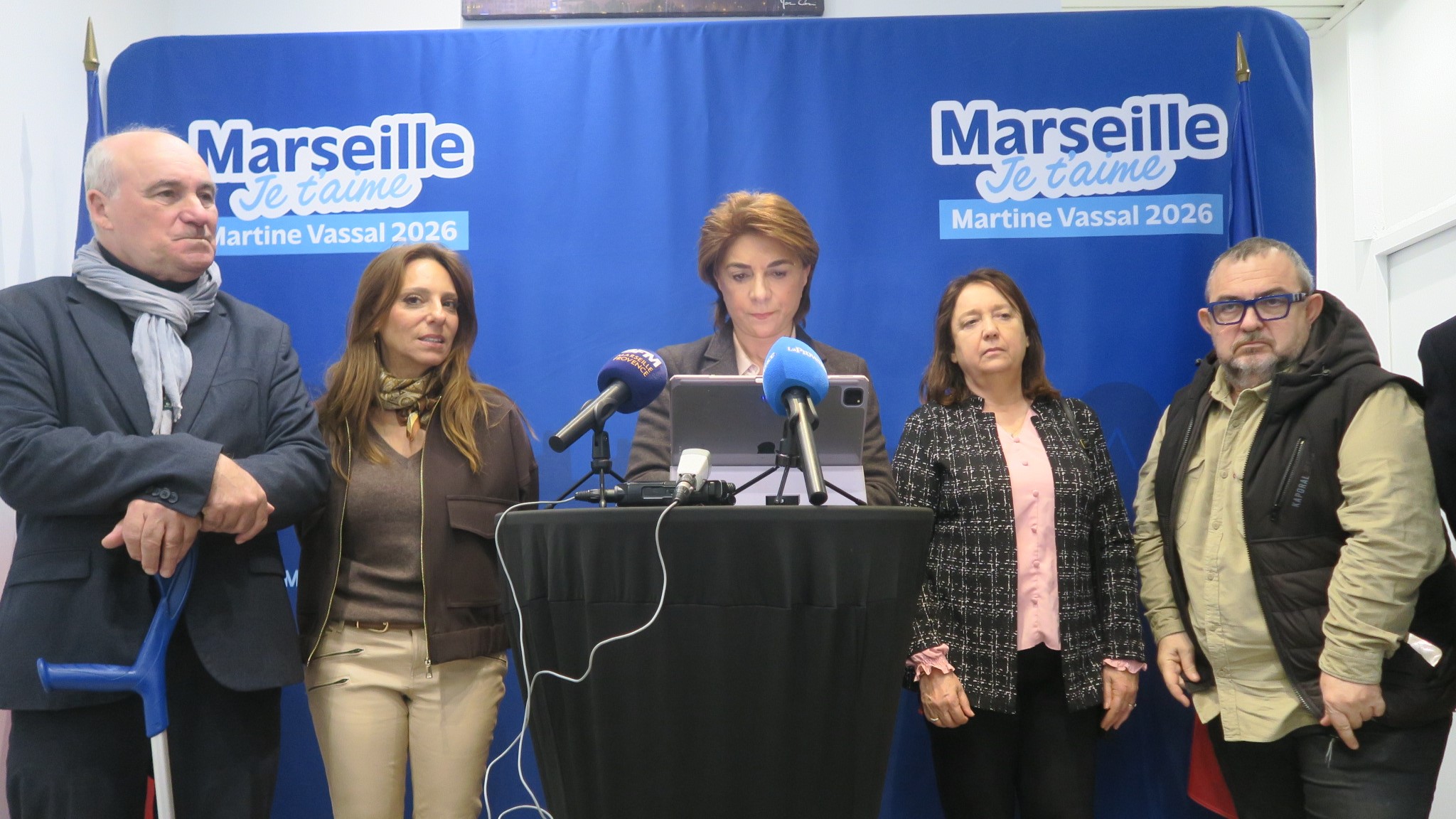 Martine Vassal, en conférence de presse, après le dépôt de plainte pour menace de mort. Photo : B.G.