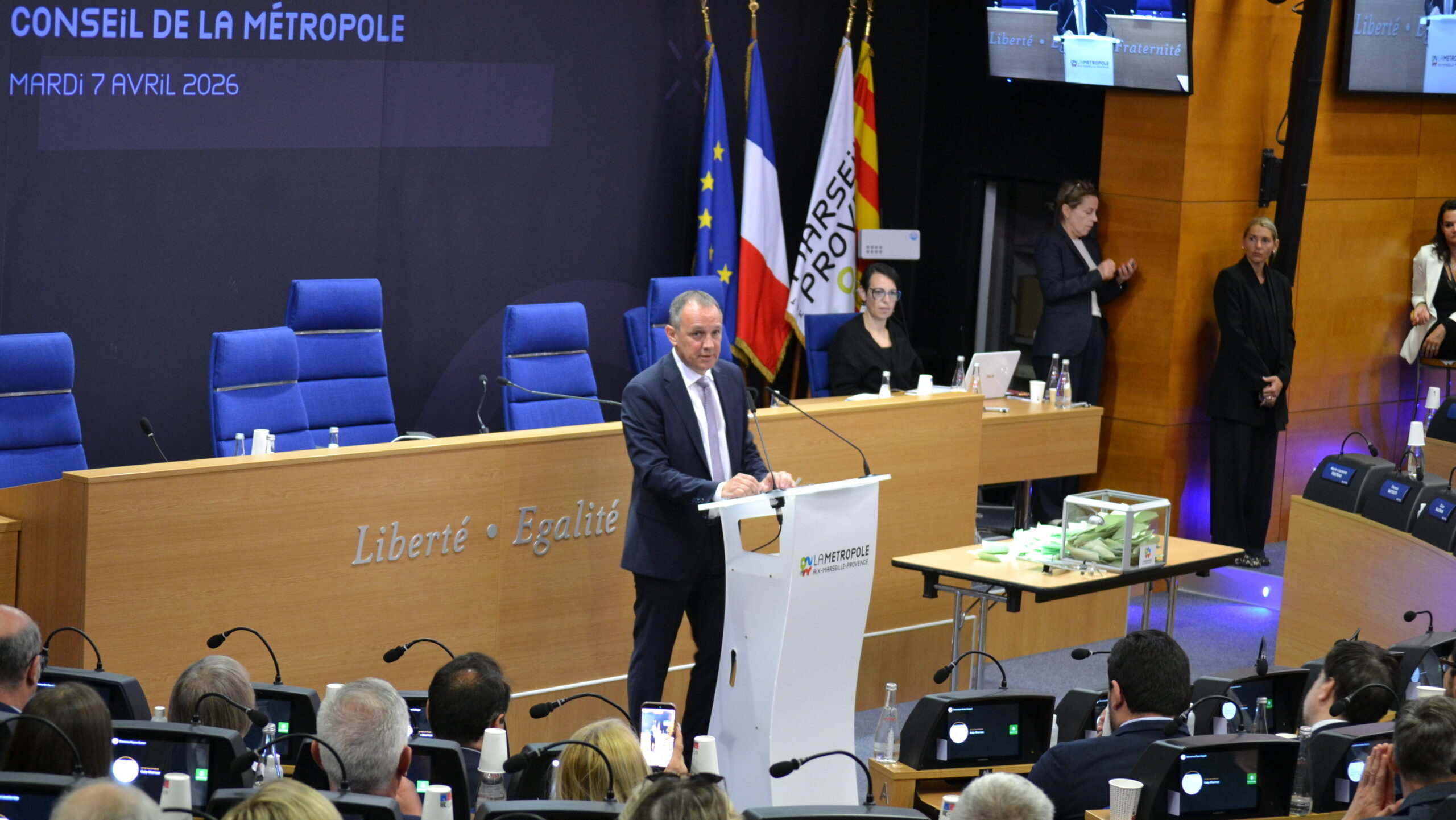 Élection de Nicolas Isnard à la présidence de la métropole Aix-Marseille-Provence, le 7 avril 2026. (Photo : ML)