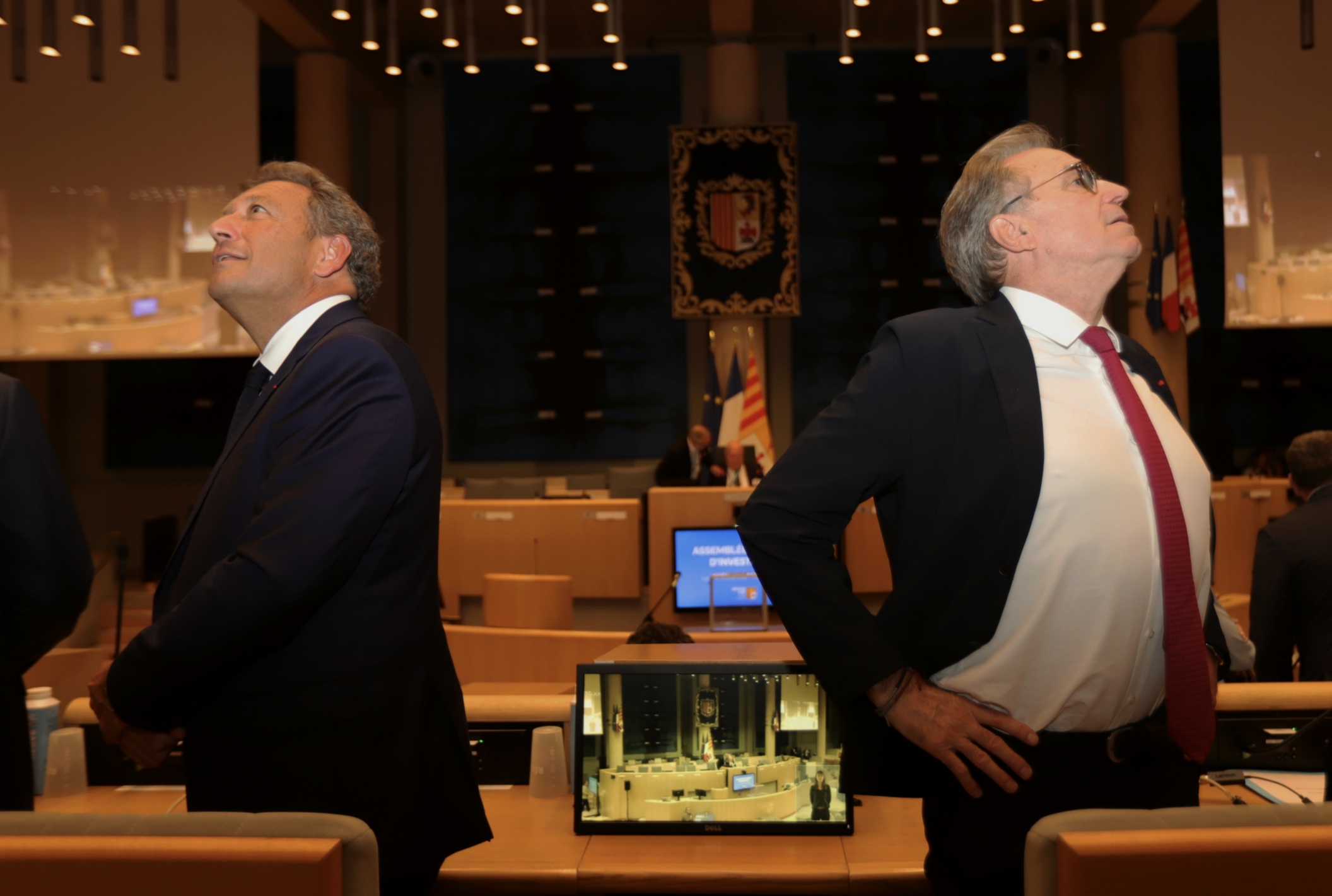 François de Canson, nouveau président du conseil régional, avec Renaud Muselier, son prédécesseur, le 12 octobre 2026. (Photo : EG)